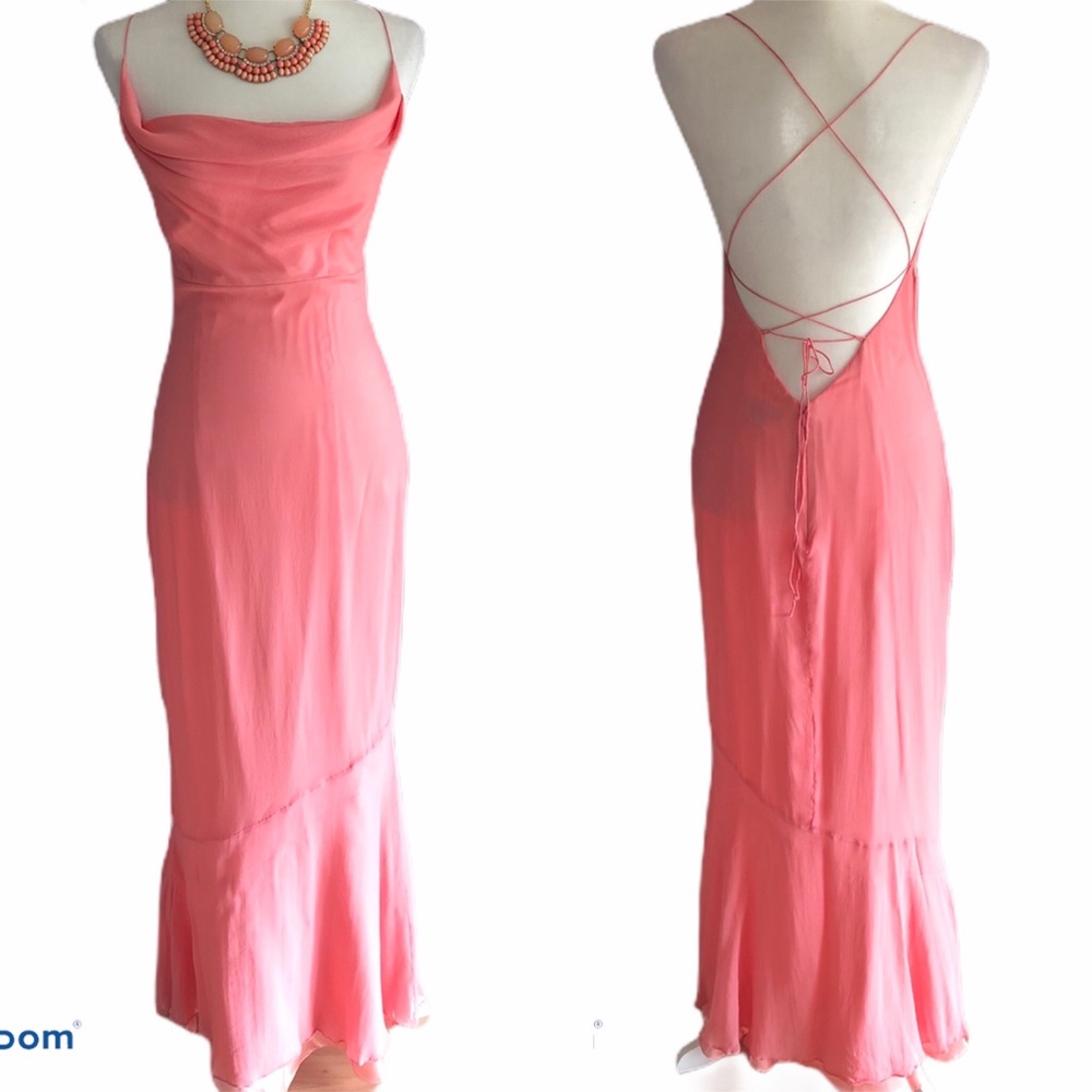 RIMINI 100% SILK CORAL MAXI MERMAID LACE UP DRESS